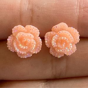 Delicate Peach Textured Rose Stud Earrings